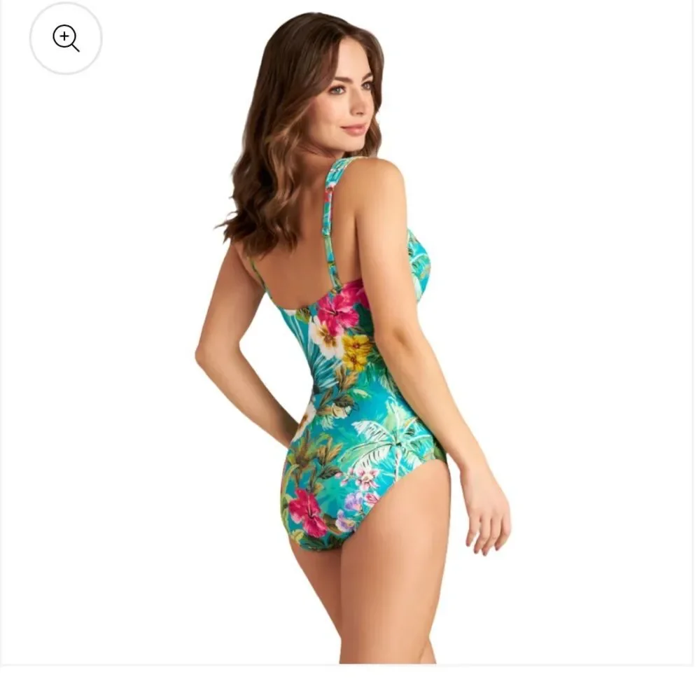 Jantzen Surplice Mio Tummy Control 1-Piece Swim Suit Swimsuit Tropical Floral 4